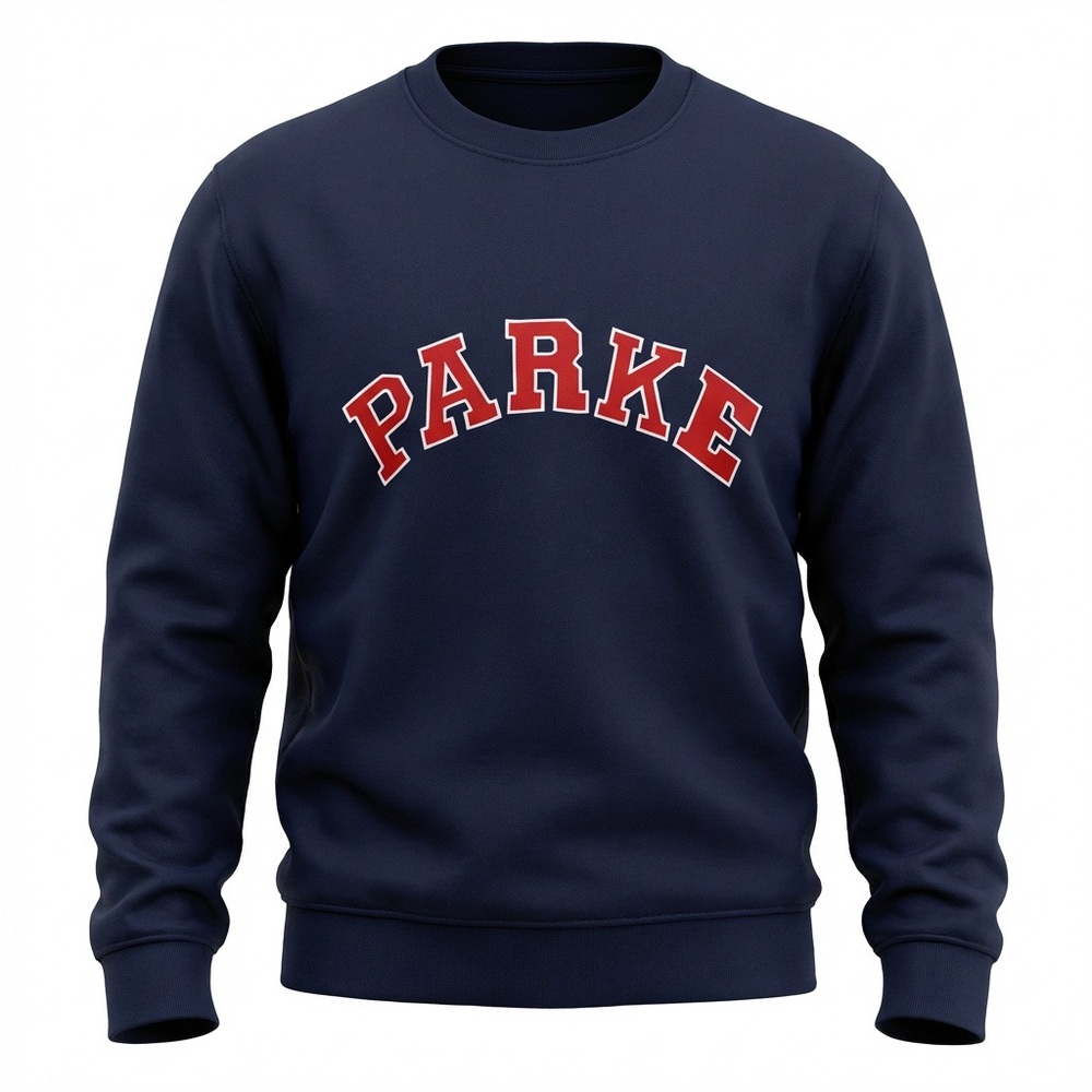 Parke Women's Navy Sweatshirt with Red Lettering